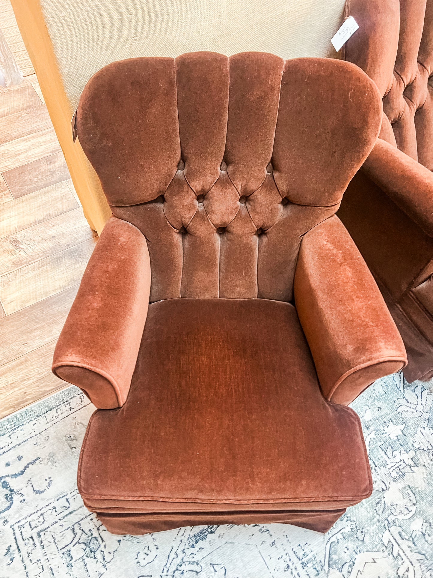 Brown Velvet Button-Back Armchair