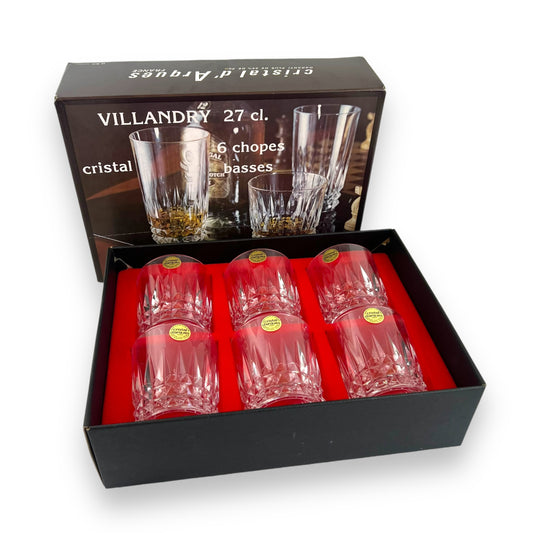 Set of 6 Cristal d’Arques Villandry Lowball Glasses -Vintage French Crystal in Original Box
