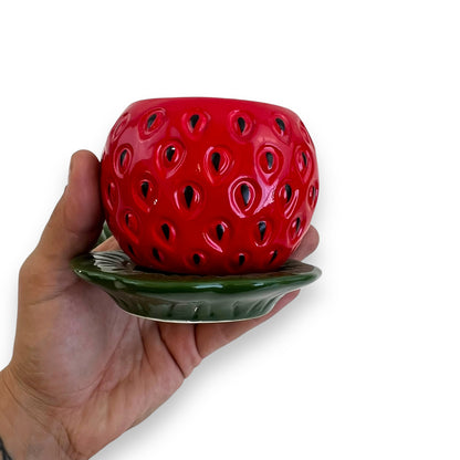 Strawberry sugar pot with lid
