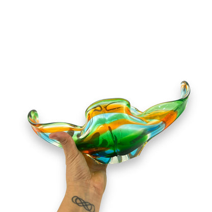 Green Orange & Blue Art Glass Vase