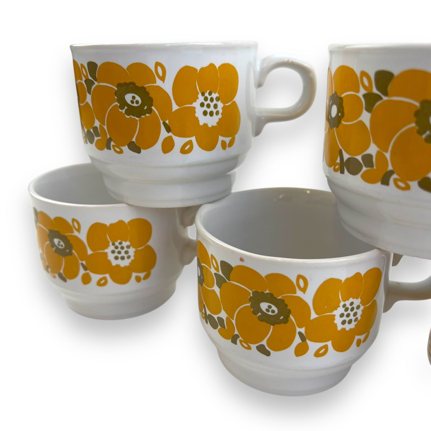Staffordshire Pottery Yellow Flower Cup Set of 5