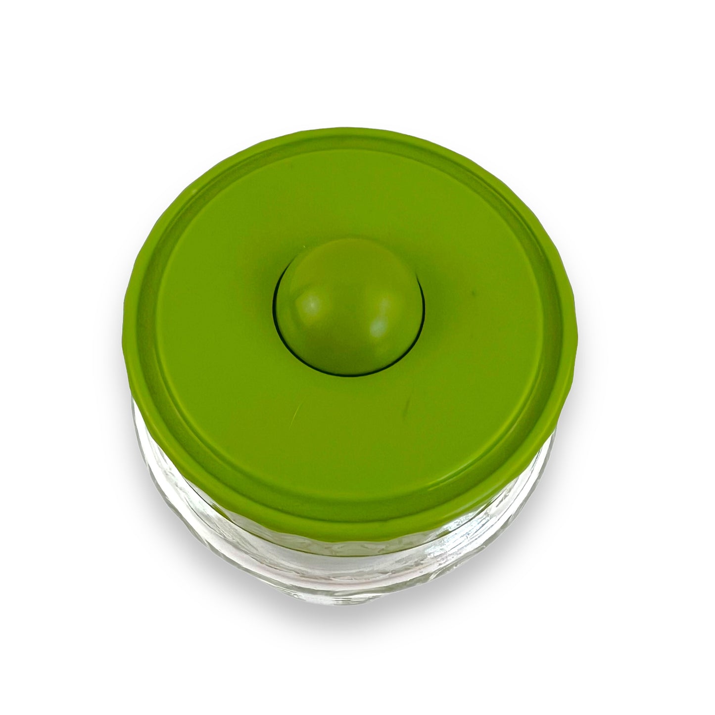 Green lid circle clear glass pattern jar