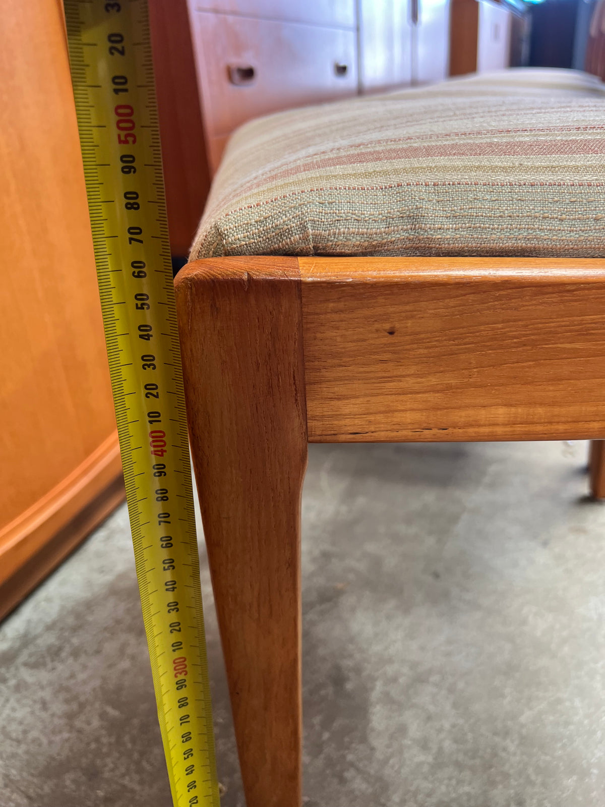 Mid-Century Timber Dining Chairs with Pastel Striped Upholstery – Set of 5