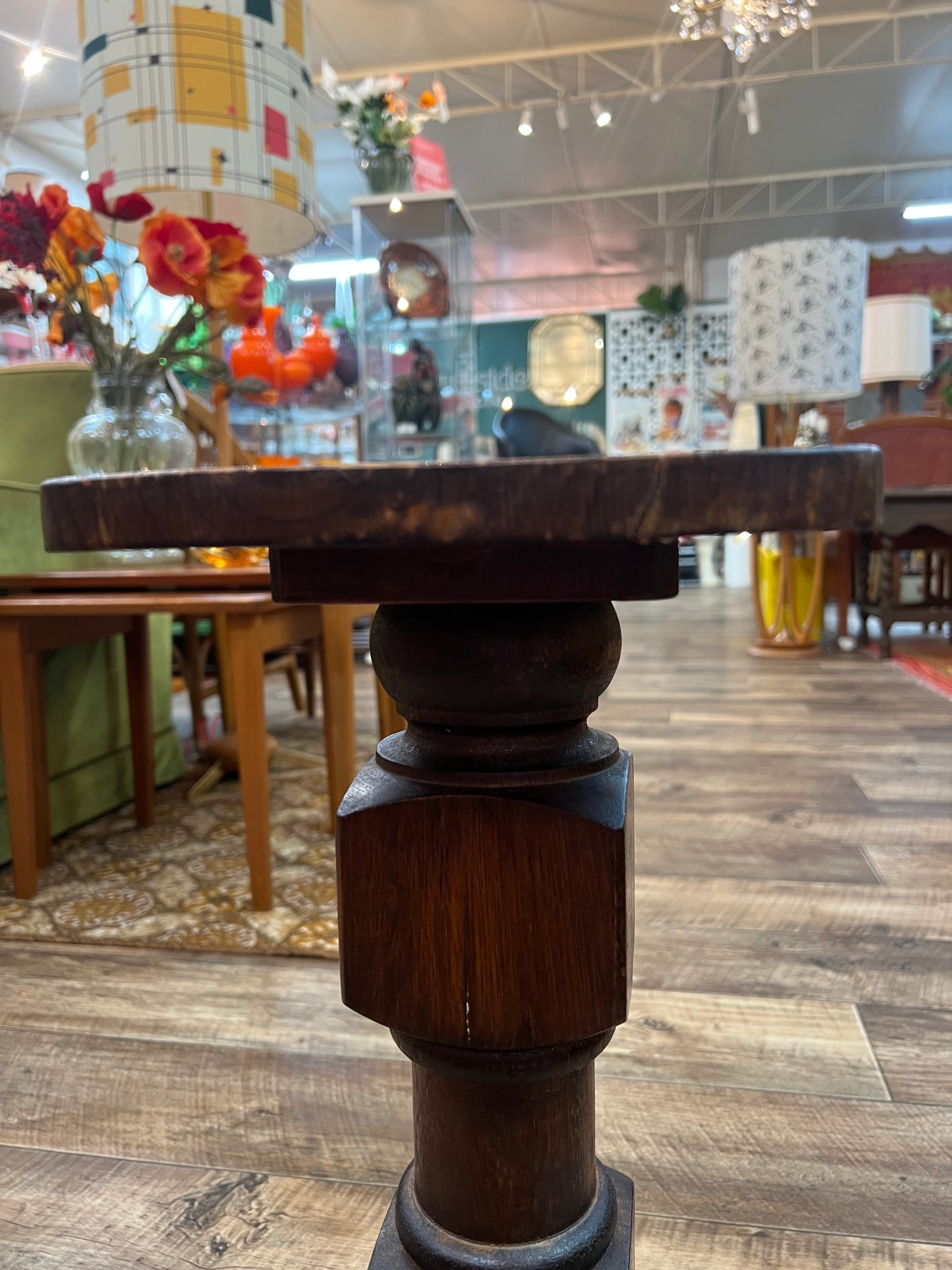 Timber Plant Stand / Pedestal Side Table – Dark Stained Wood