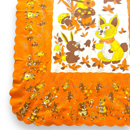 Retro Orange yellow and brown rabbit and mushroom tablecloth