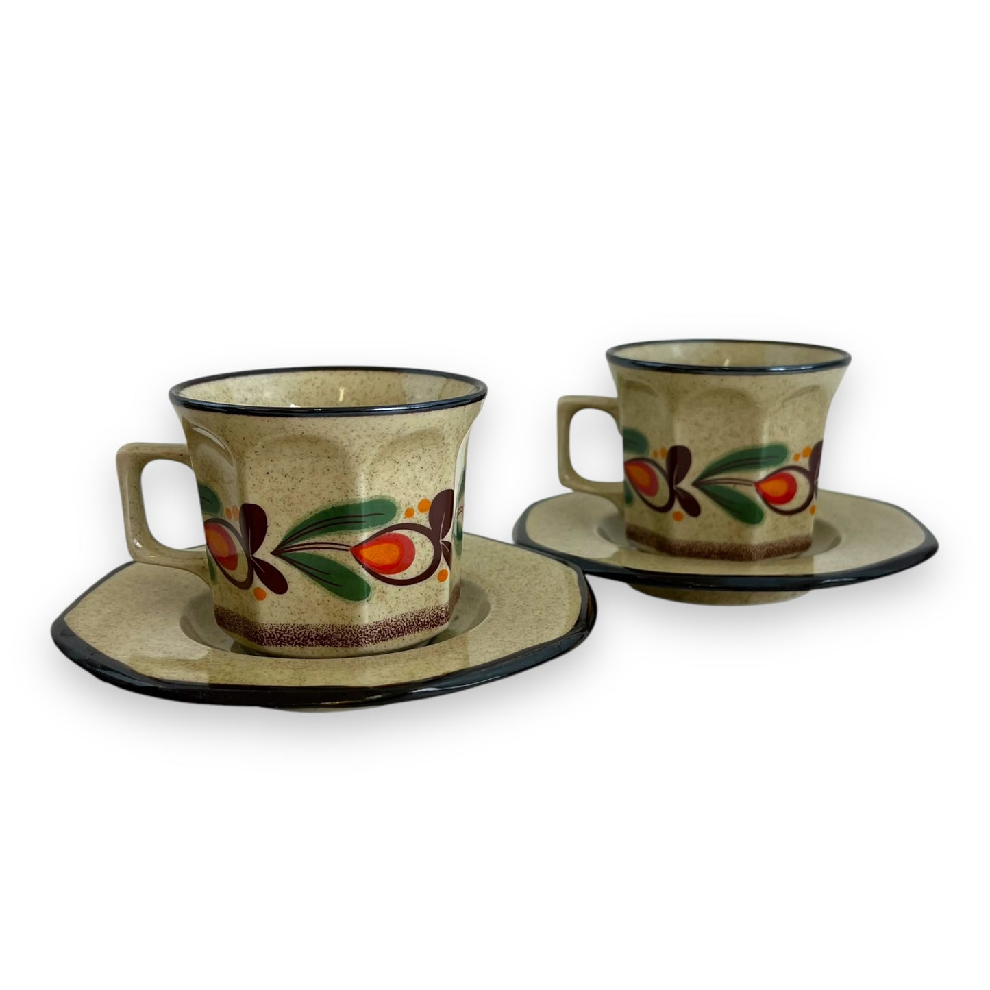 Italian Pottery Tea Set - 5 Cups and Saucers with Hand-Painted Fruit Design
