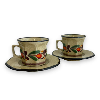 Italian Pottery Tea Set - 5 Cups and Saucers with Hand-Painted Fruit Design