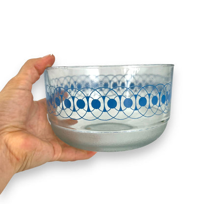 Blue circle patterned clear glass mixing bowl