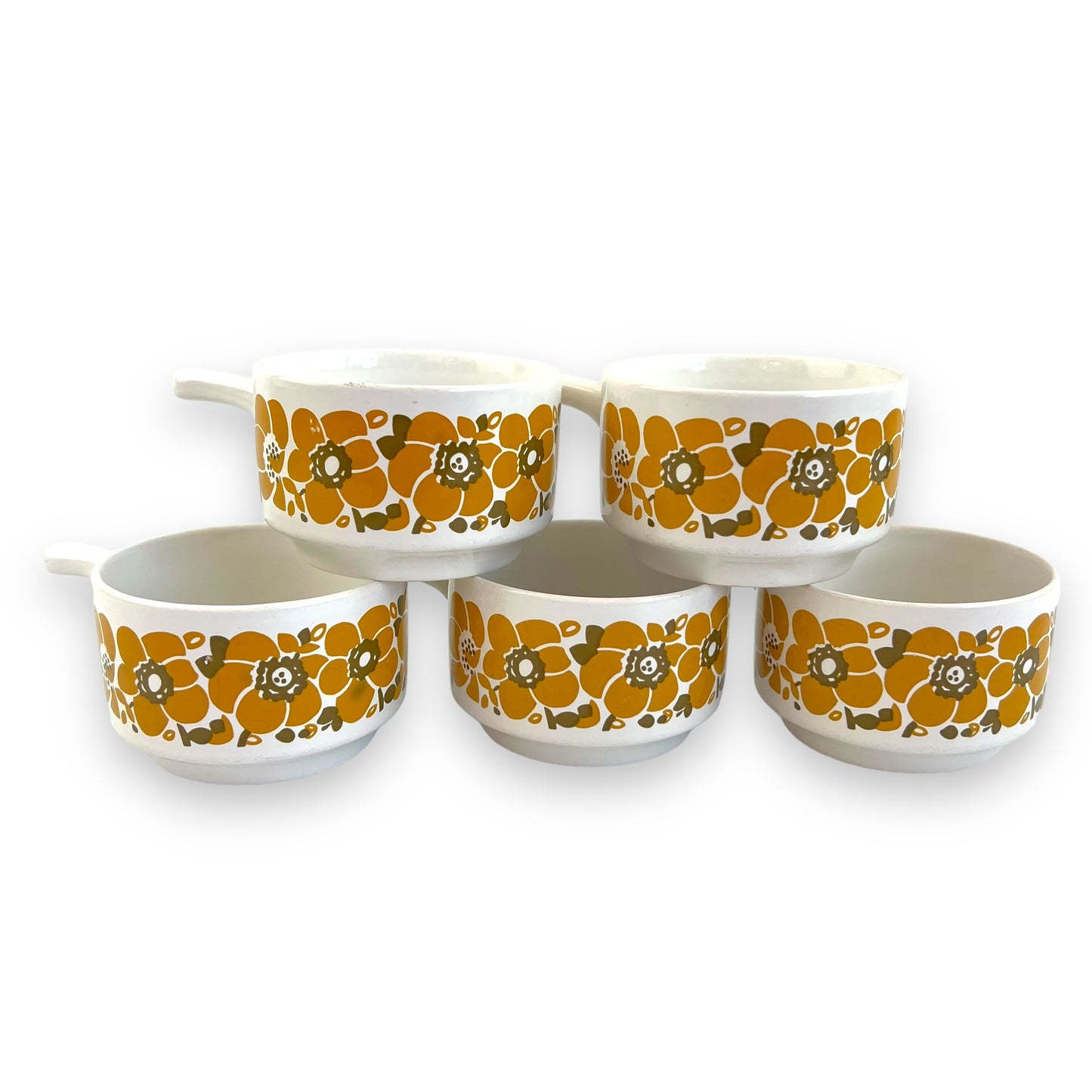 Staffordshire Pottery England Yellow Flower Ramekin Set of 5