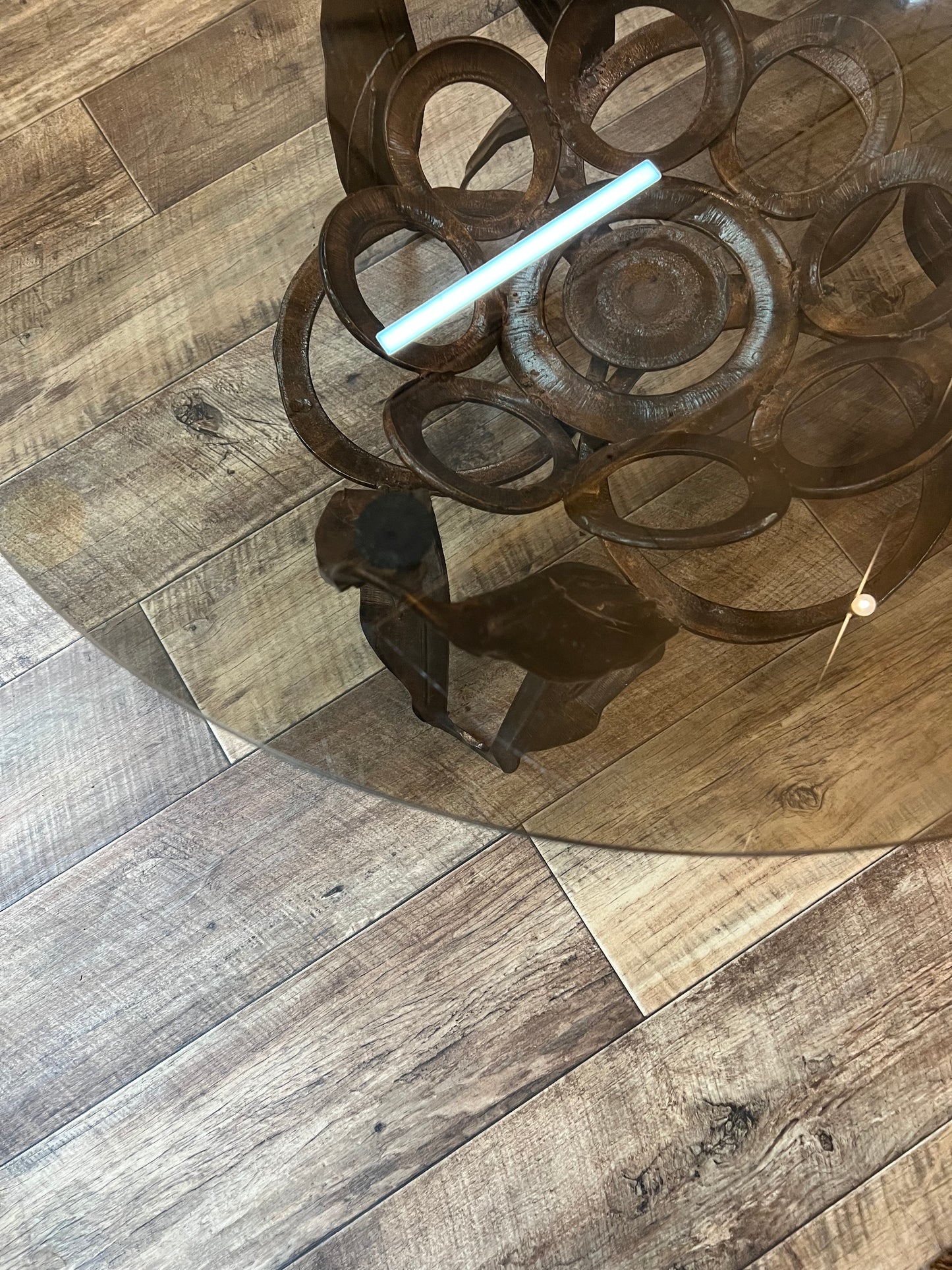 Mid Century Australian Brutalist Round Coffee Table with Smoked Glass Top