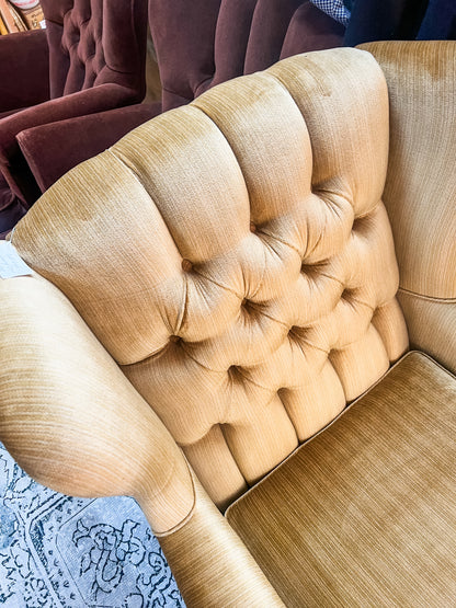 Golden Velvet Button-Back Armchair