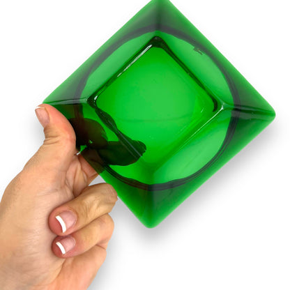 Green glass square ashtray