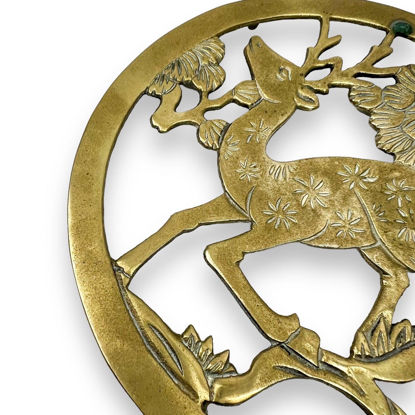 Round Brass Deer Trivet