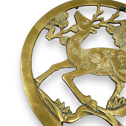 Round Brass Deer Trivet