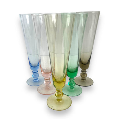 Harlequin Champagne Flutes Set of 5: Blue, Pink, Yellow, Green & Black