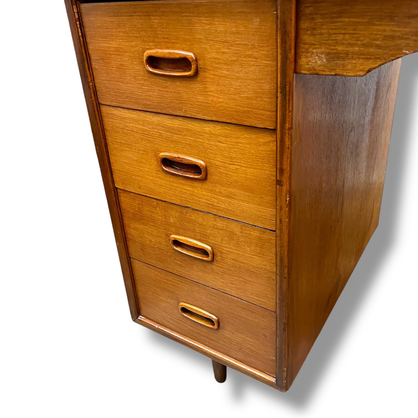 Mid-Century 8-Drawer Wooden Office Desk with Sculpted Handles