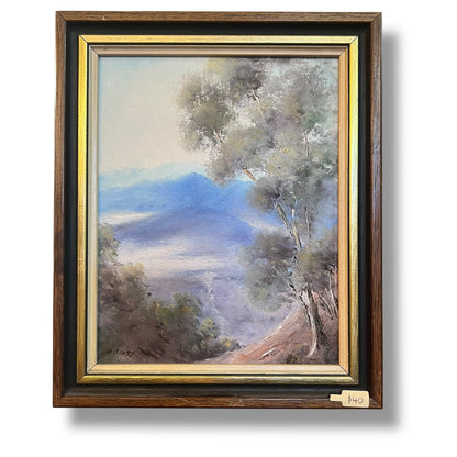 Australian Landscape Reproduction Painting by M. Beasy – Mountain View with Gum Trees