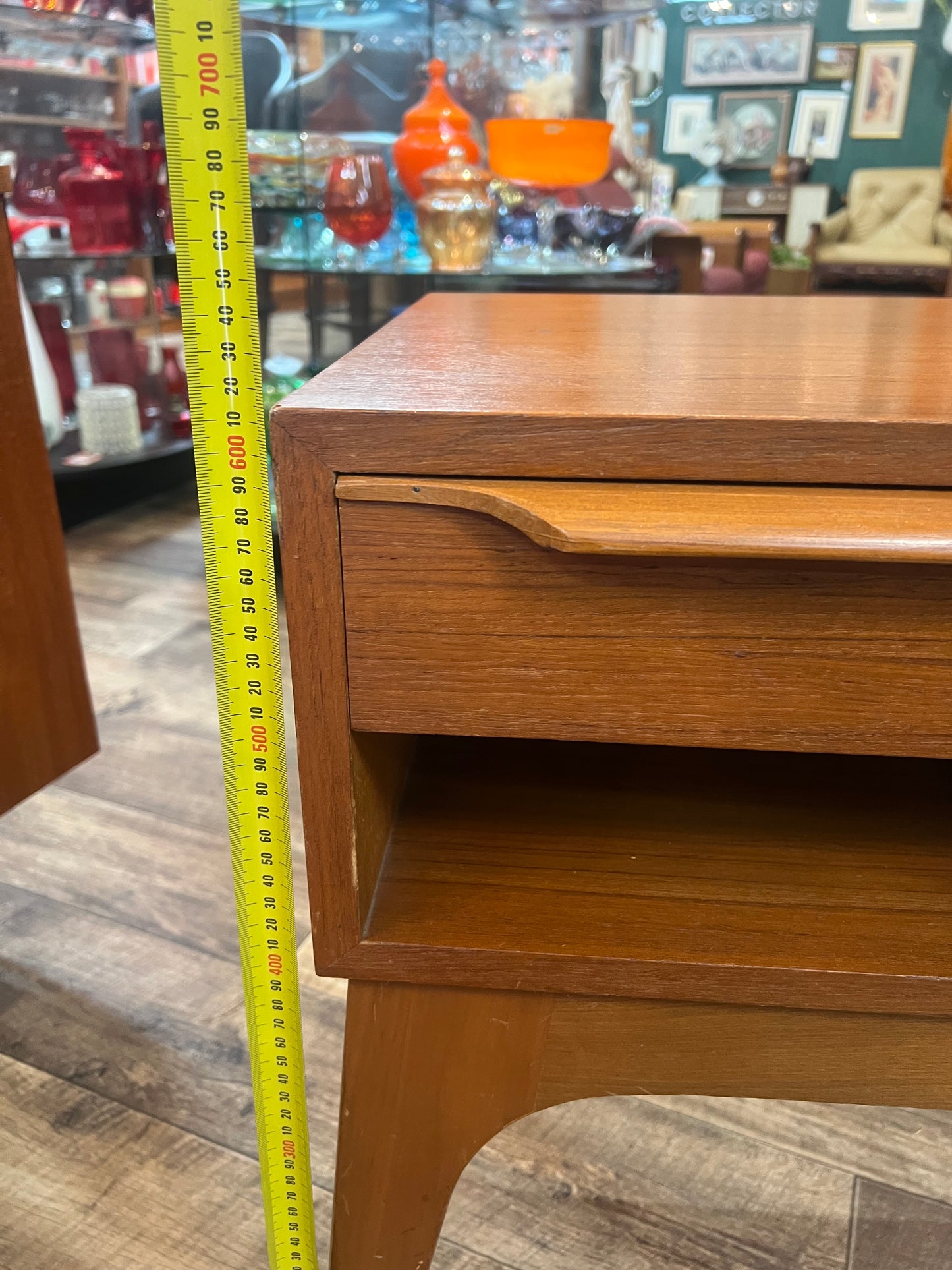 Teak Telephone Bench Seat with Black Vinyl Cushion