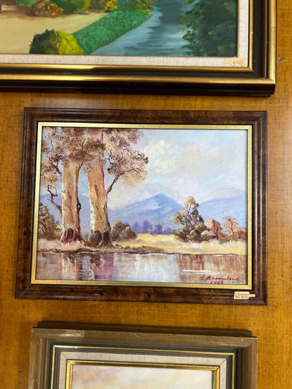 Australian Landscape Oil Painting with Water and Mountains in the distance– Signed L. Brownhead 1983