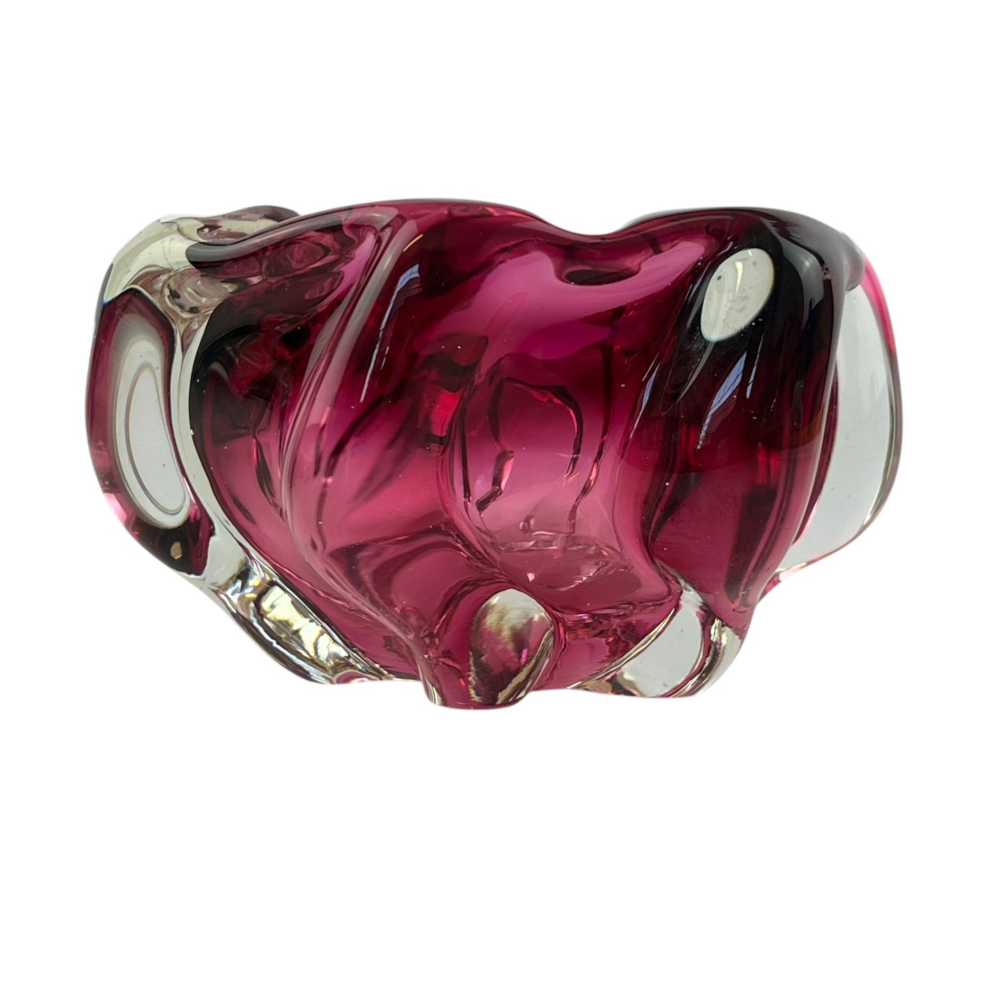 Pink and clear art glass dish