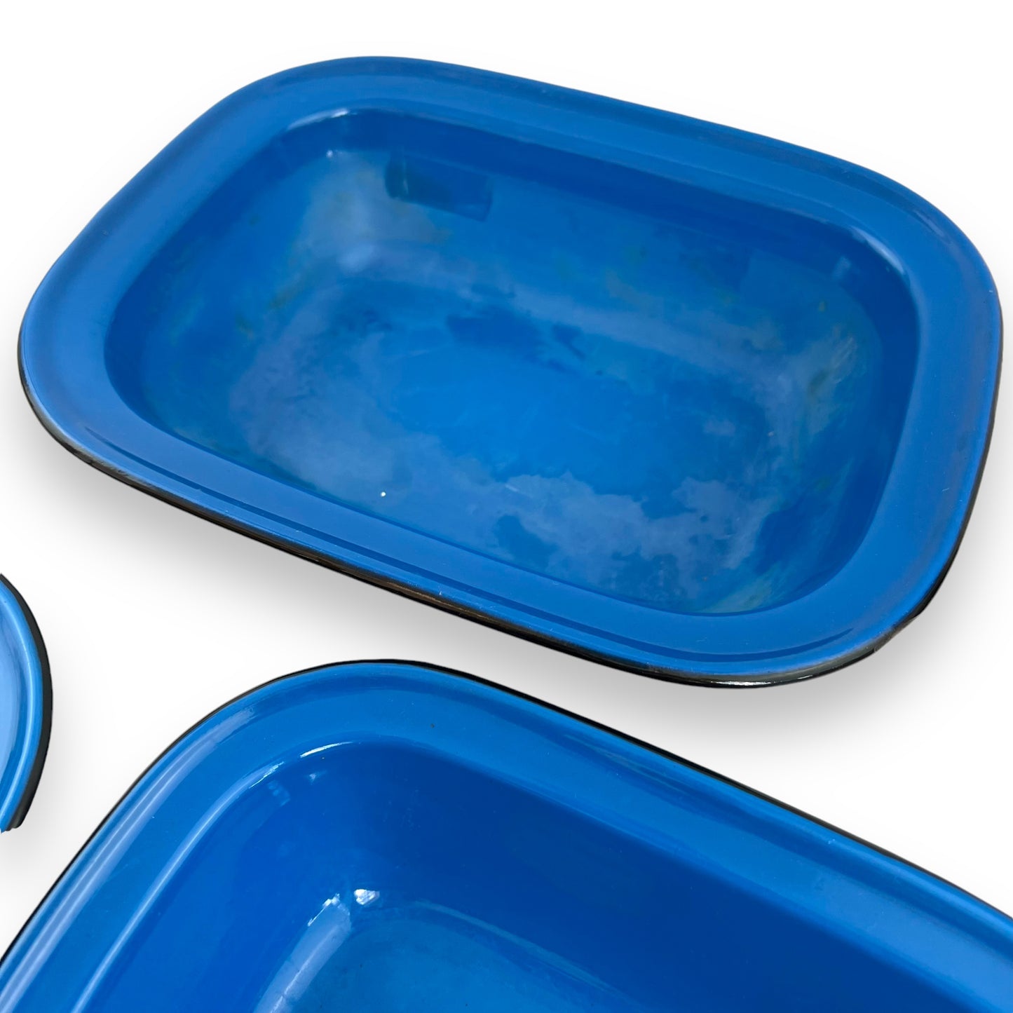 Blue metal rectangle serving dish tray set of 3