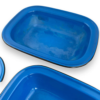 Blue metal rectangle serving dish tray set of 3