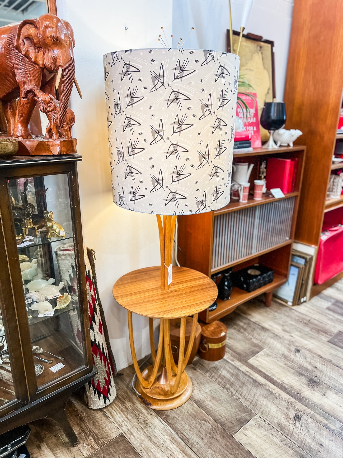 Atomic Floor Lamp with Built-In Table & Atomic Print Shade
