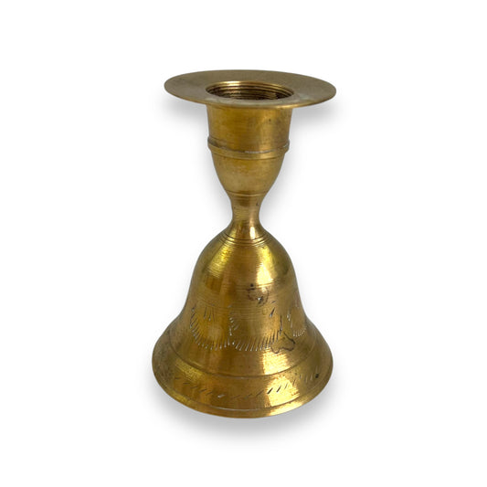 Vintage 1960s Etched Brass Dinner Bell and Candlestick Holder