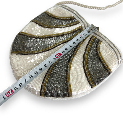 Silver, white & Gold Beaded evening Bag with white cord should strap