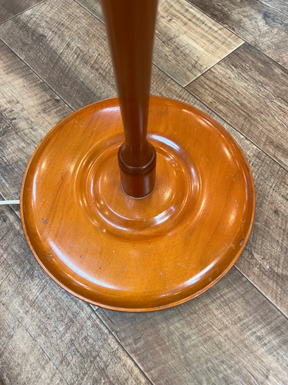turned timber floor lamp