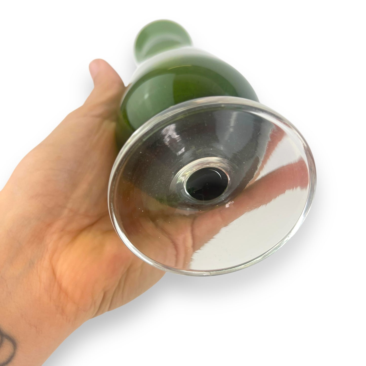 Green Empoli Art Glass Vase with Clear Base