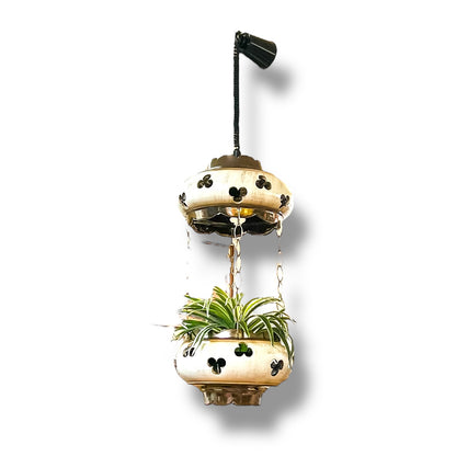 Mid-Century Hanging Planter Light by Aust Skills Co. (Model PL207) — Ceramic & Brass Double-Tier Pendant
