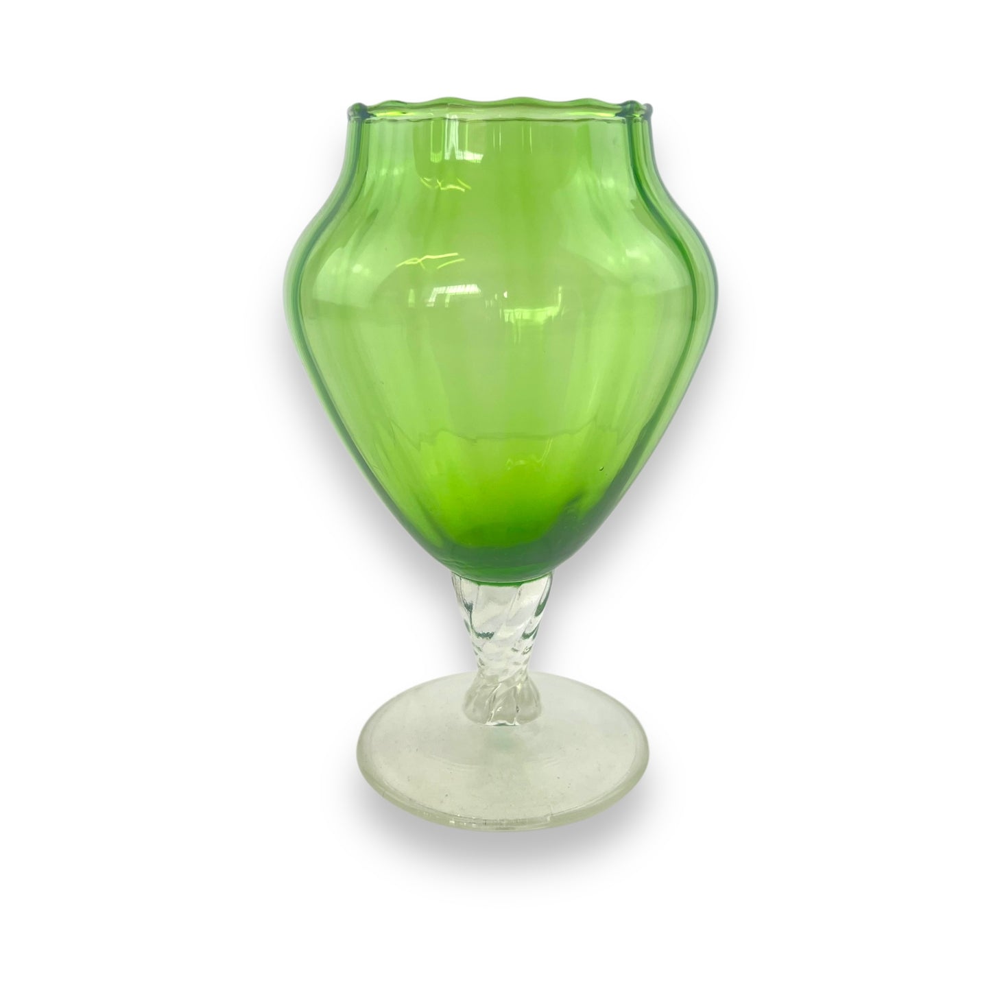 Green Empoli Art Glass Vase with Scalloped Rim