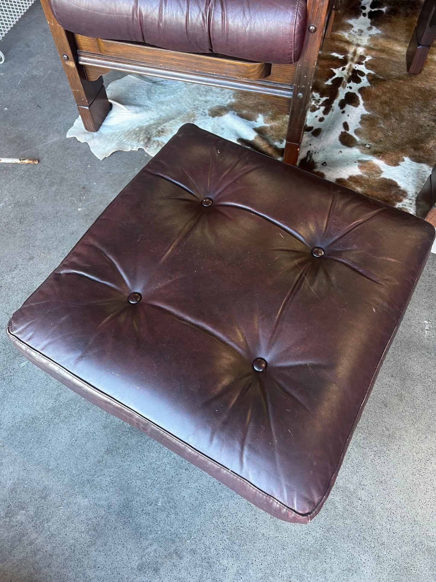 Davis Furniture Leather Footstool – Solid Timber Base