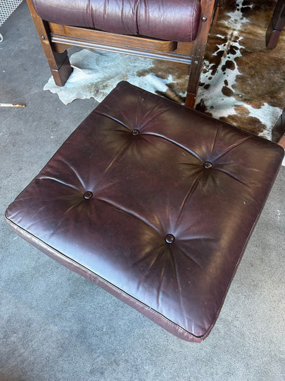 Davis Furniture Leather Footstool – Solid Timber Base