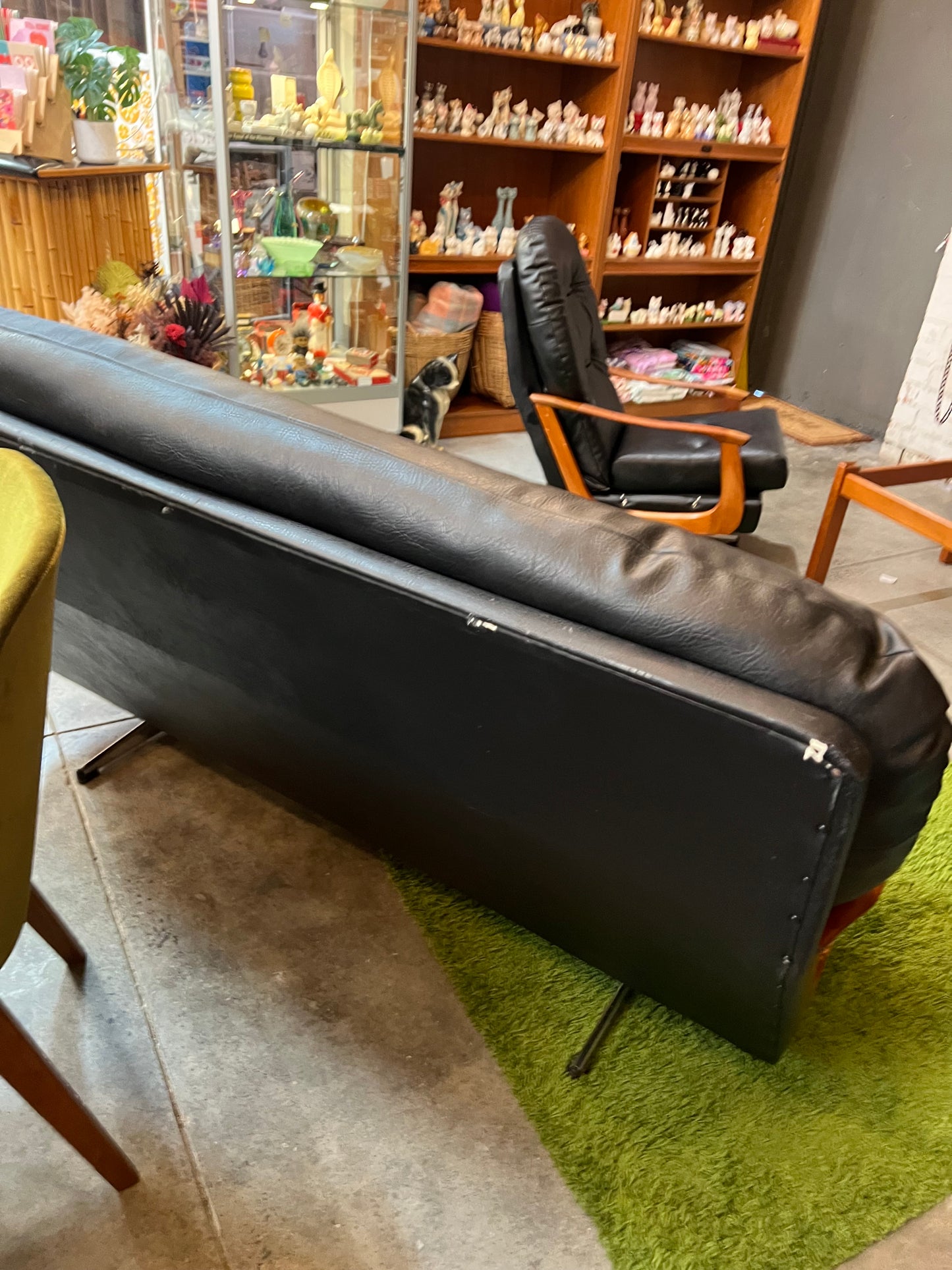 Black Vinyl 3-Seater Lounge with Timber Arms