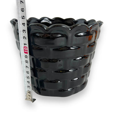 Black Basket Weave Ceramic Plant Pot - Made in Taiwan