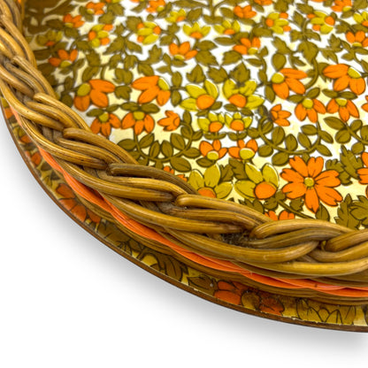 Orange flower round cane tray