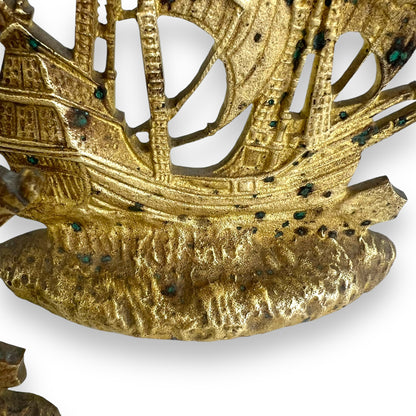 Brass Ship Bookend Pair