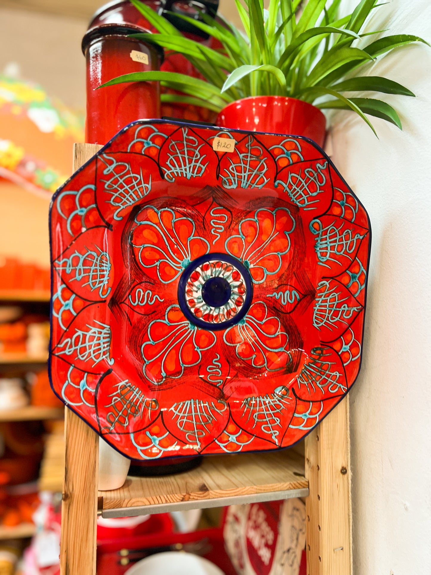 Hand-Painted Red Patterned Art Ceramic Wall Plate