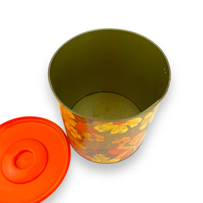 Willow Australia Yellow and Orange large flower tin with orange plastic lid