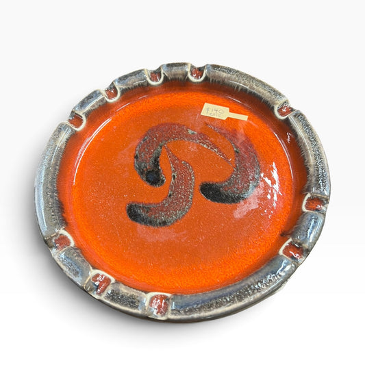 Ellis Pottery Ceramic Ashtray 104 – Orange, Black & Grey