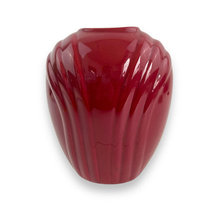Maroon ribbed 80s ceramic vase