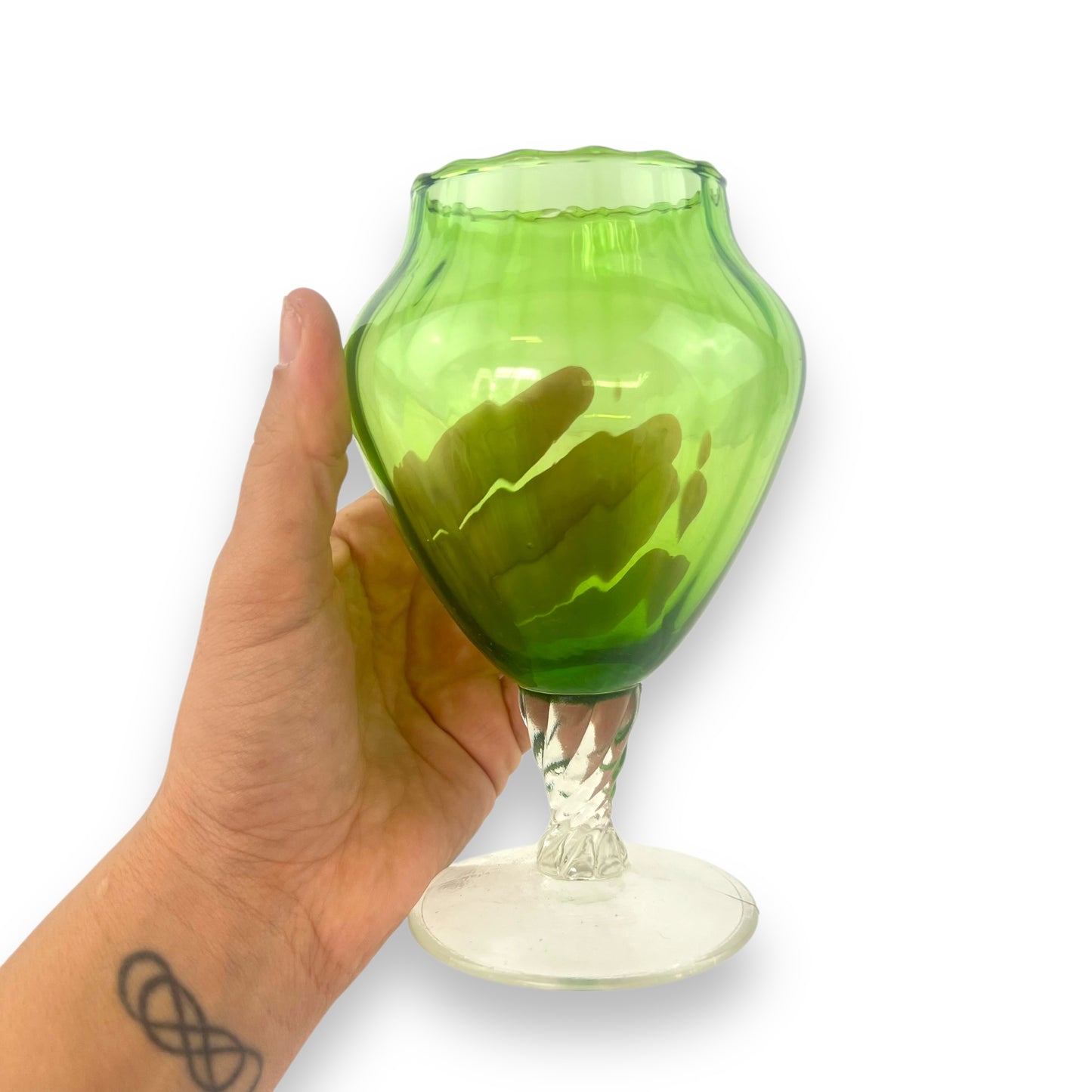 Green Empoli Art Glass Vase with Scalloped Rim