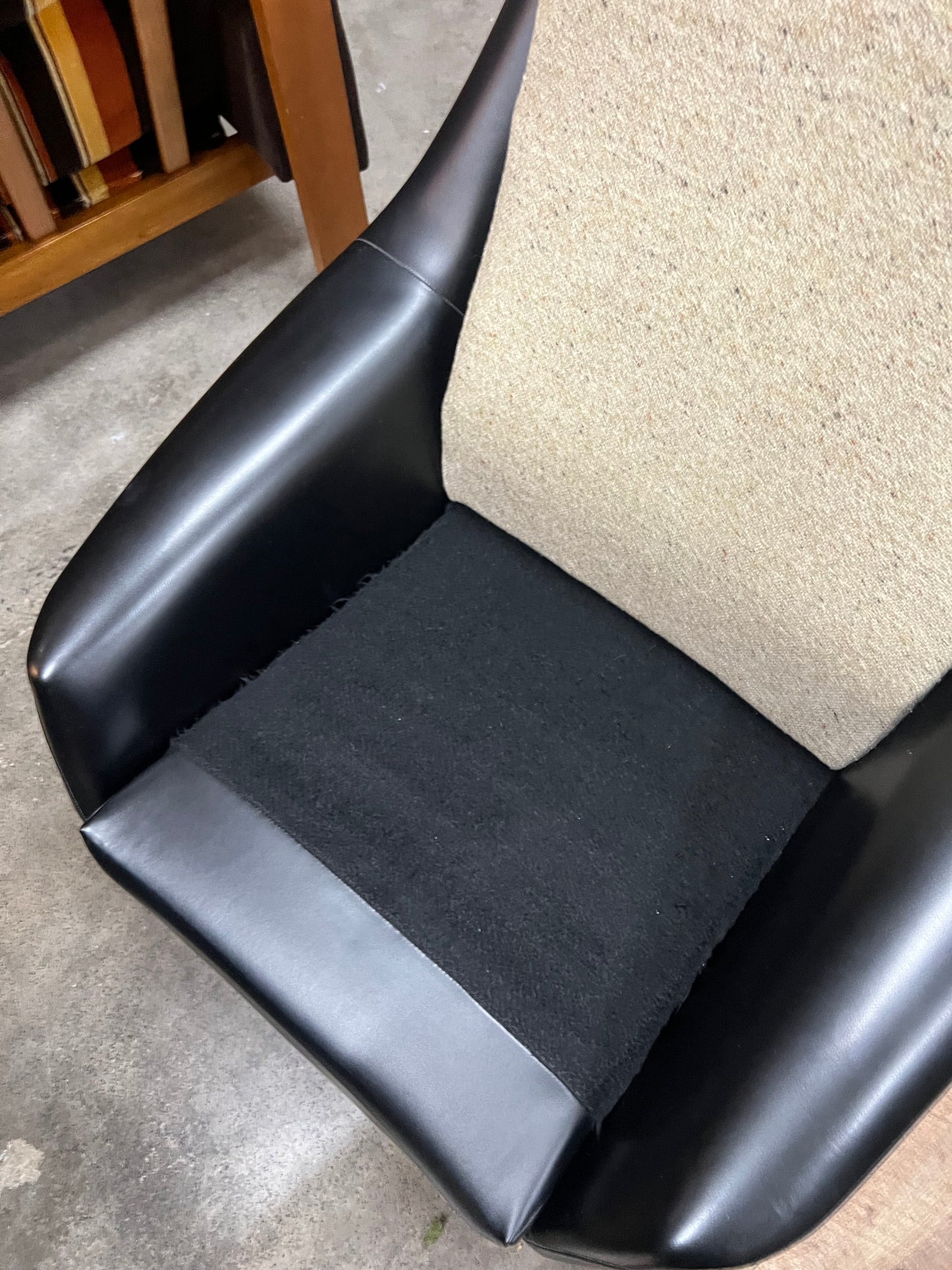 #2 Danish Deluxe Armchair – Black Vinyl & Cream Upholstery