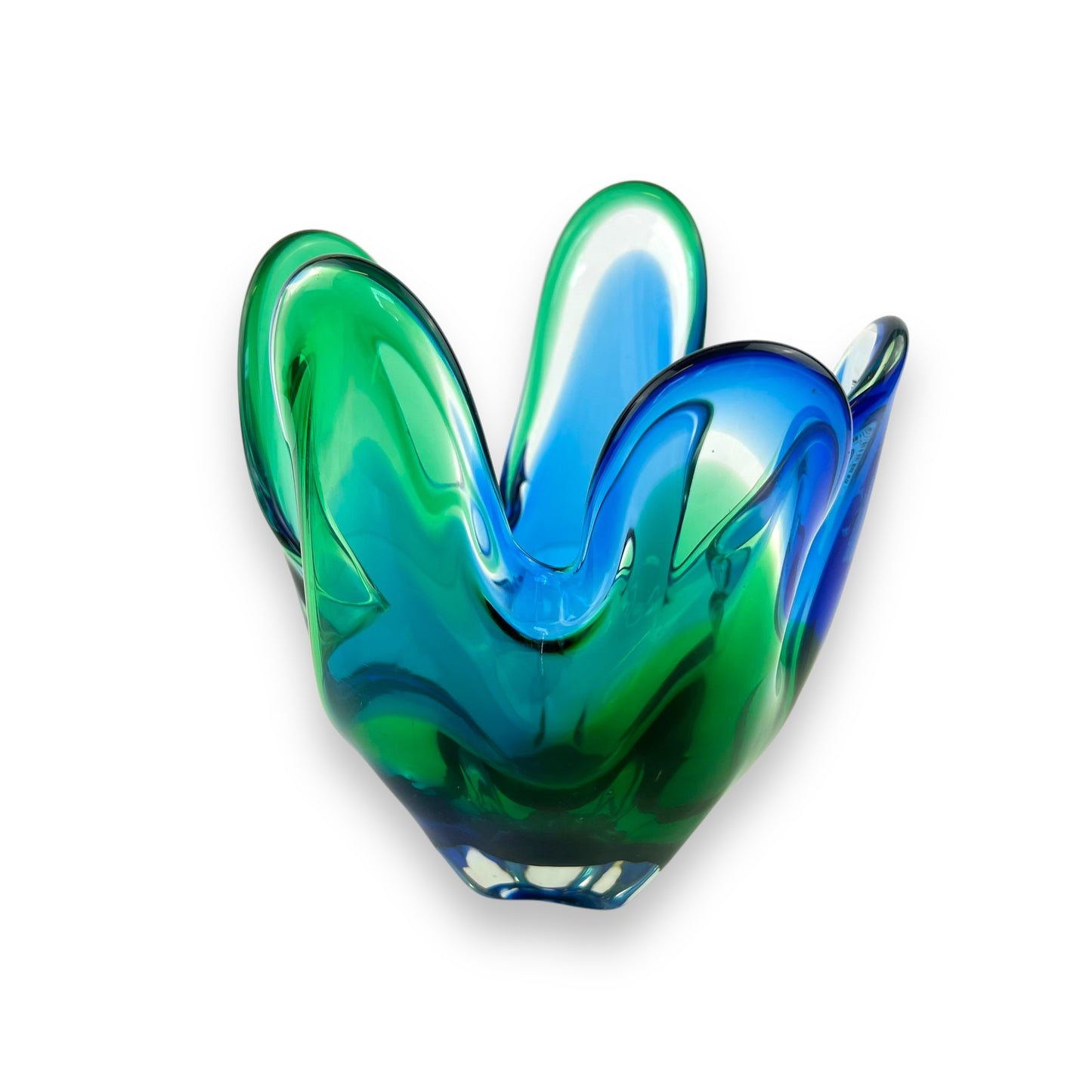 Blue and Green Art Glass handkerchief vase