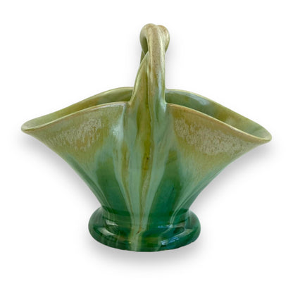 Small green ceramic basket vase