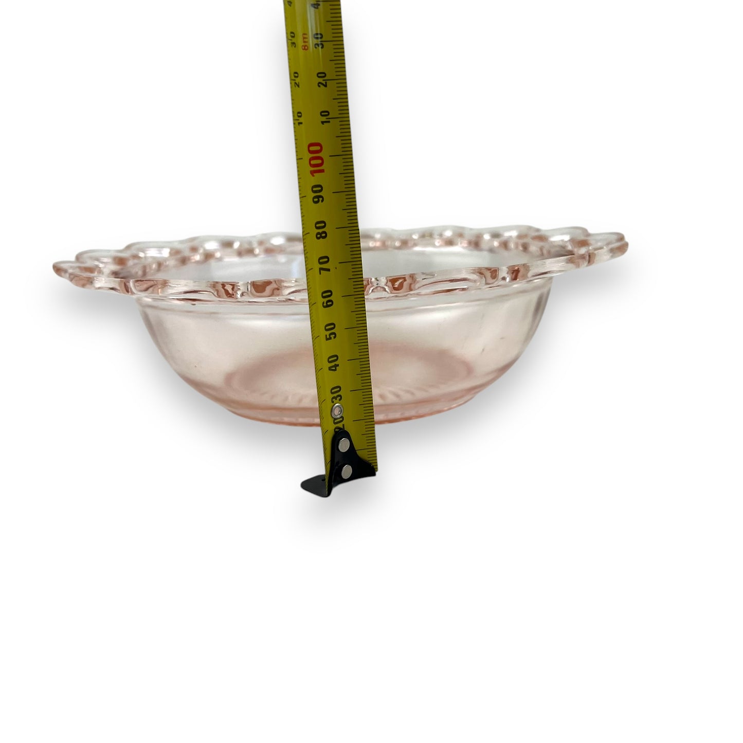 Pink Glass Bowl Lace Cutout Edge