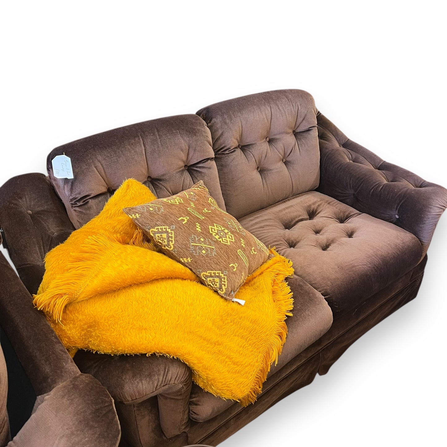 Brown Velour Two-Seater Lounge