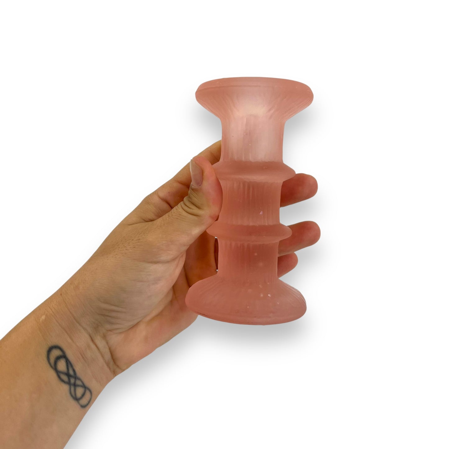Pink Frosted Glass Candlestick Holder - Made in Sweden